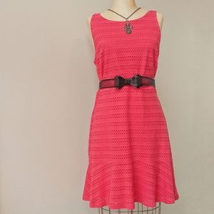 LOFT Red Hollow-Stitch Peplum Dress